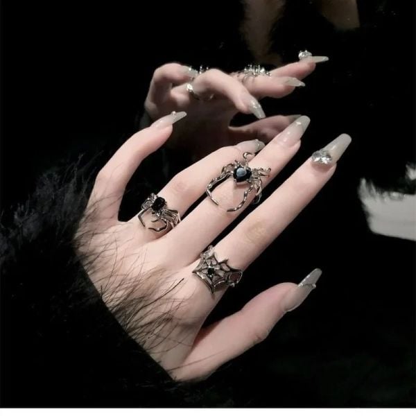 Siyah Taşlı Spider 3 lü Gotik Yüzük Seti Ayarlanabilir