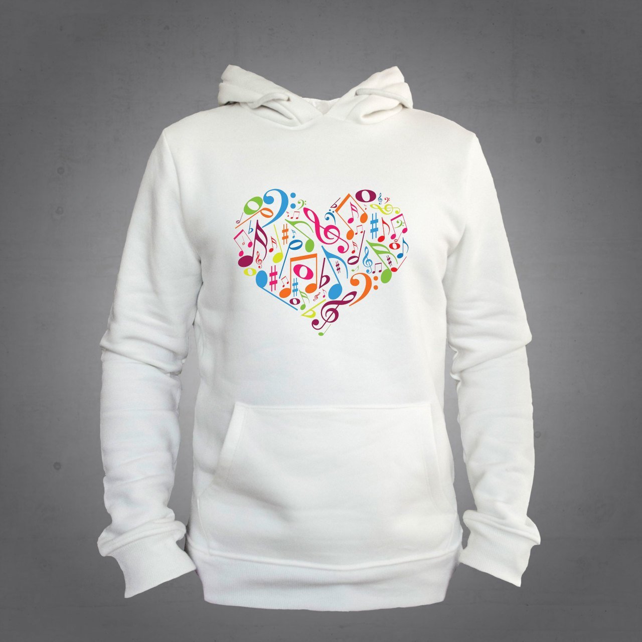 Kalp Notalar Kapüşonlu Sweatshirt Hoodie Ekru