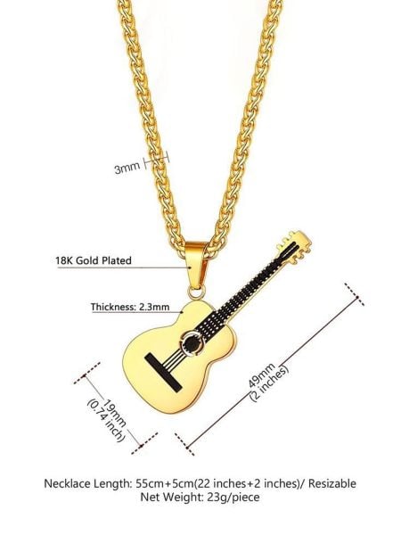 Gitar Gold 316L Paslanmaz Çelik Kolye Alerji Yapmaz Kadın&Erkek