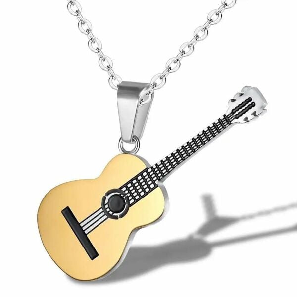 Paslanmaz Çelik Gold Gitar Kolye 316L Unisex