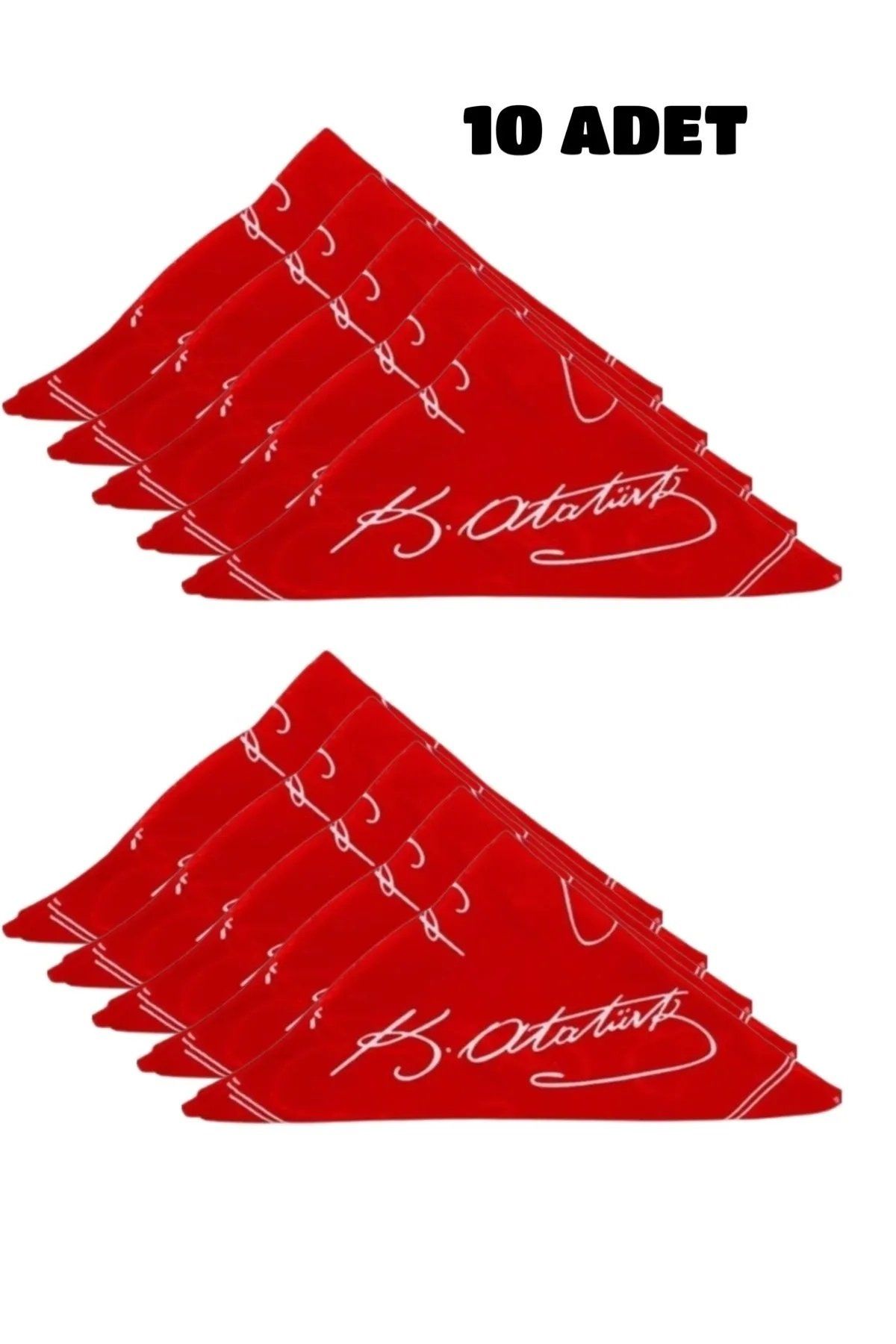 10 ADET Atatürk İmzalı Çok Amaçlı Bandana Fular Kırmızı Renk 50x50 (Okul, Etkinlik, Tören, Gösteri)