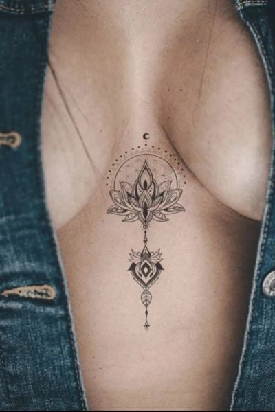 Göğüs Arası Lotus Çiçek Tattoo Geçici Dövme