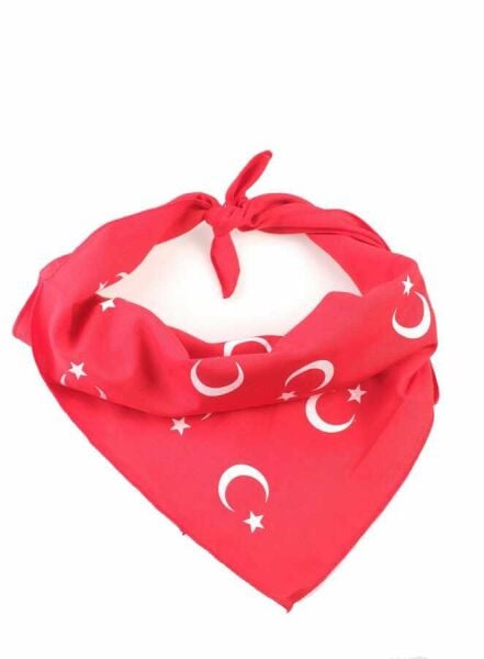 Kırmızı Ay Yıldız Türk Bayrağı Temalı Pamuk Kumaş Fular - Bandana - 23 Nisan, 29 Ekim, 19 Mayıs