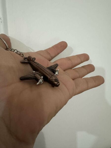 Pervaneli Uçak Bronz 3 Boyutlu Tekerlekleri Dönen Pervanesi Bakır Hoster Pilot Hediye Anahtarlık