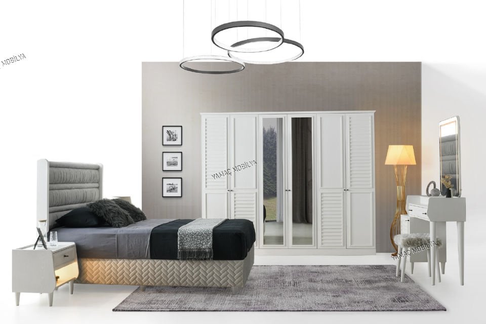 SEVİLLA YATAK ODASI Gardırop + Şifonyer & Ayna + 2 Komodin + Başlık