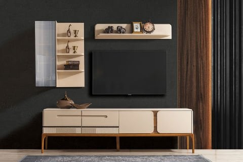 NİRVANA YEMEK ODASI Konsol + Ayna + Yemek masası + 6 sandalye + Tv Ünitesi