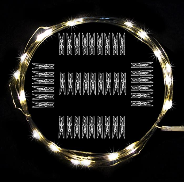 Hdmarketim Yılbaşı Ağaç Süsleme USB Girişli Animasyonlu(2,8Metre)Led Işık 30 Lu Mandal Fotograf Albüm
