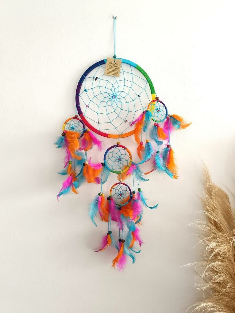 Düş Kapanı Doğal Taş Dreamcatcher Kuş Tüyü Renkli Boncuk Kötü Rüya Kovucu Rüya Kapanı Duvar Süsü