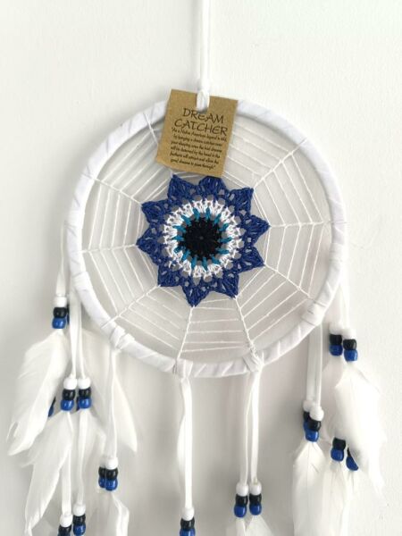 Düş Kapanı Makrome Dreamcatcher Nazar Örgü Kuş Tüyü Rüya Kapanı Duvar Süsü El işi Beyaz