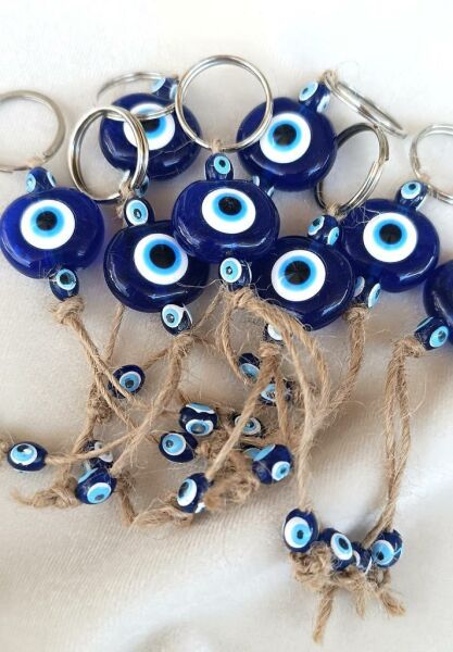 Nazar Boncuk Anahtarlık 10 Adet Kötü Göz Kovucu Nazar Hand Made Hasır Mavi Boncuklu Nazarlı Araba Süsü