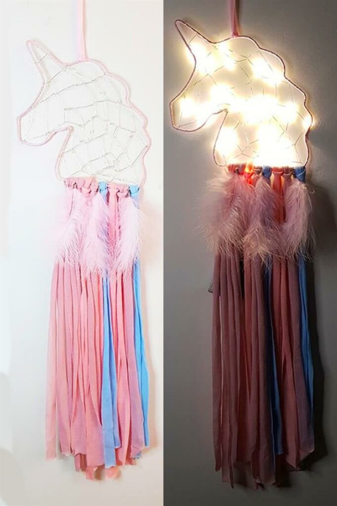 Düş Kapanı Led Işıklı Beyaz Unicorn Düş Rüya Kapanı Dream Catcher