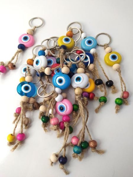 Nazar Boncuk Anahtarlık 10 Adet Kötü Göz Kovucu Nazar Hand Made Hasır Renkli Boncuklu Nazarlı Anahtarlık