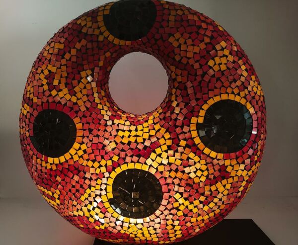 Masa Lambası Halka Cam Mozaik Sanatsal El İşciliğidir Heykel 48 cm