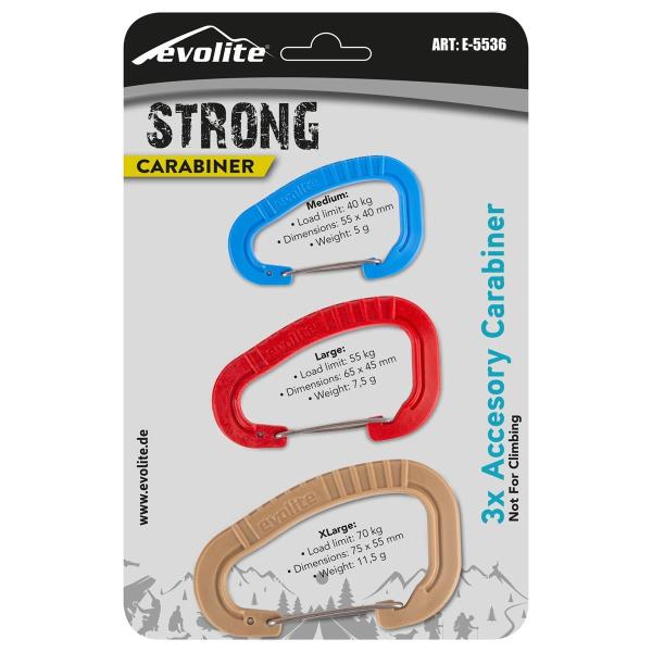 Evolite Strong Üçlü Karabina Seti ( Bej - Kırmızı - Mavi )