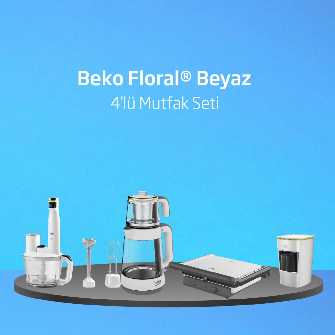 Beko Floral Beyaz 4'lü Mutfak Seti