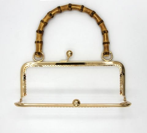 METAL BAG CLIP WITH BAMBOO HANDLE (GOLD - SMALL)