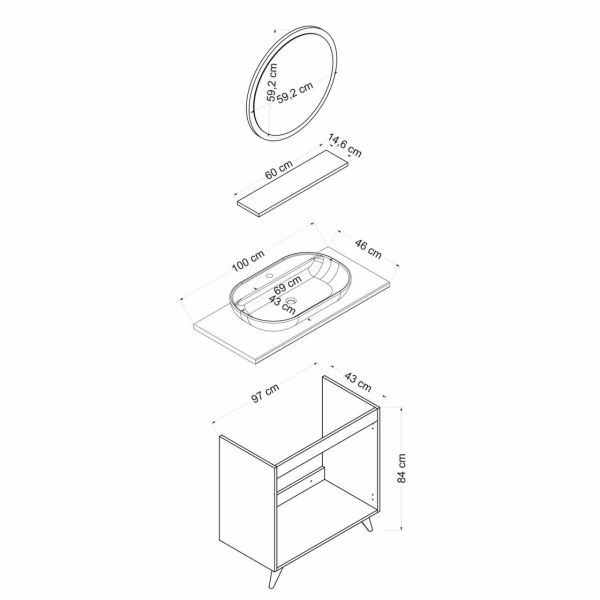 Minar Bathroom Cabinet 100Cm Ay2K+1Ya1R+Tzg White