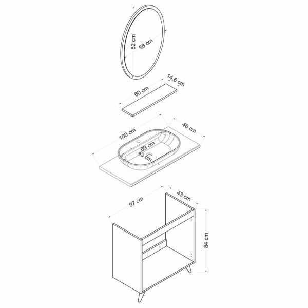 Minar Bathroom Cabinet 100Cm Ay2K+1Ea1R+Tzg White