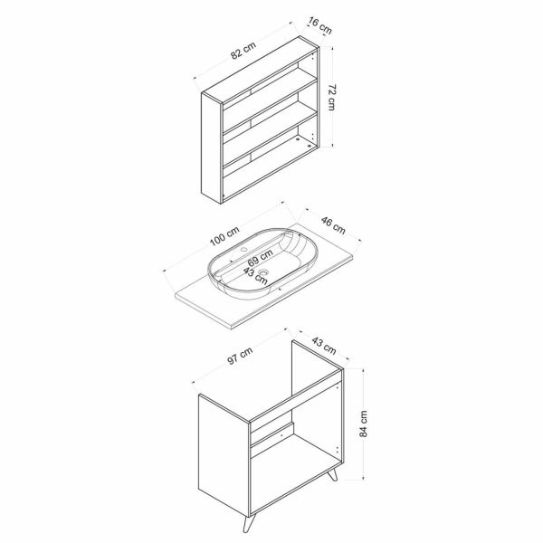 Minar Bathroom Cabinet 100Cm Ay2K+2K2A+Tzg White