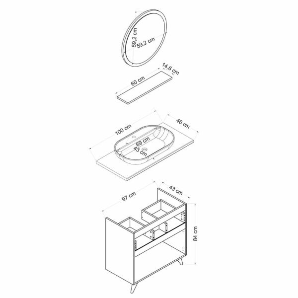 Minar Banyo Dolabı 100Cm Ay2K1Ç+1Ya1R+Tzg Beyaz