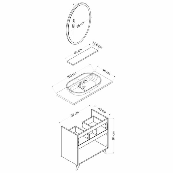 Minar Bathroom Cabinet 100Cm Ay2K1Ç+1Ea1R+Tzg White