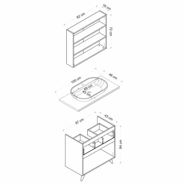 Minar Bathroom Cabinet 100Cm Ay2K1Ç+2K2A+Tzg White