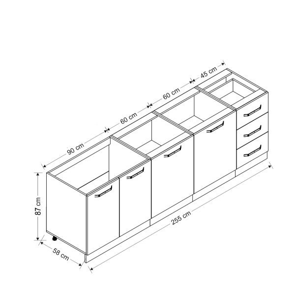 Minar 255 Cm White Kitchen Cabinet 255-B1-Sub Module