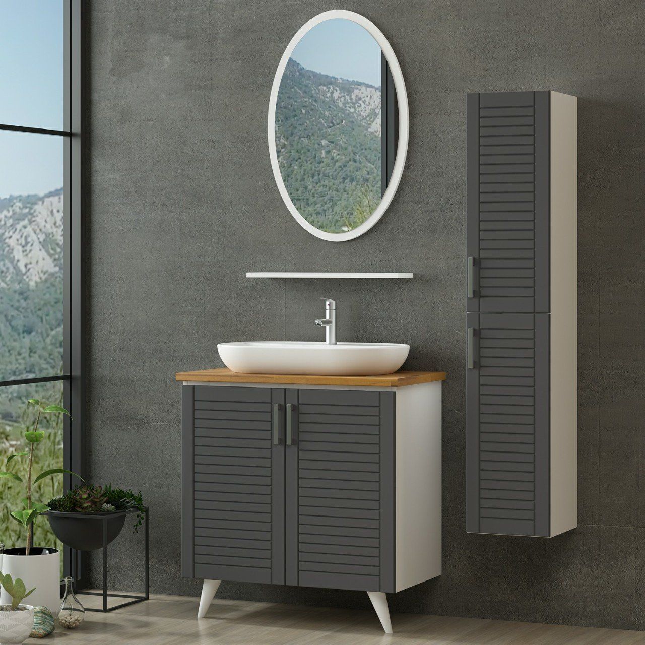 Minar Bathroom Cabinet 100Cm Ay2K+1Ea1R+Tzg+Length White