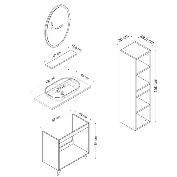 Minar Banyo Dolabı 100Cm Ay2K+1Ea1R+Tzg+Boy Beyaz