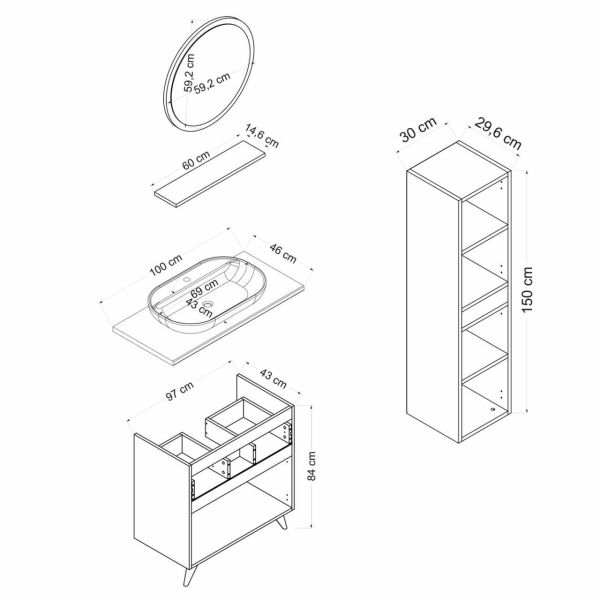 Minar Bathroom Cabinet 100Cm Ay2K1Ç+1Ya1R+Tzg+Length White