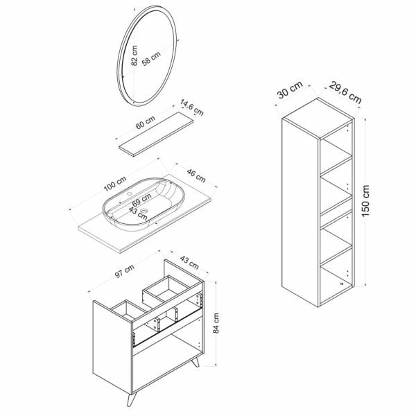 Minar Bathroom Cabinet 100Cm Ay2K1Ç+1Ea1R+Tzg+Length White