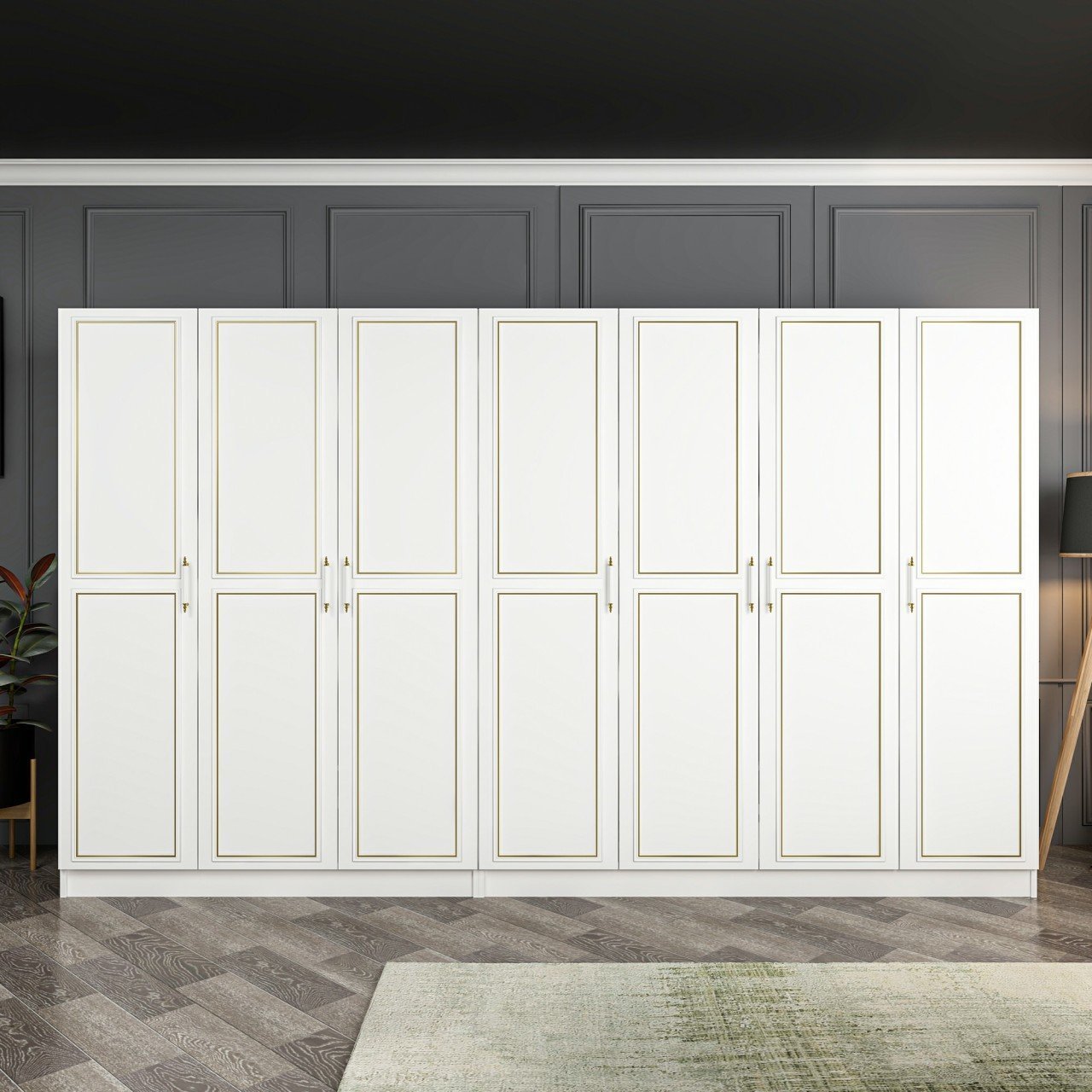 Kale Gold 7 Door 4C Wardrobe - White