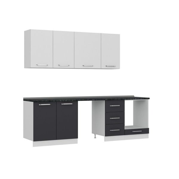 Minar 255 Cm White Kitchen Cabinet Anthracite 255-A11