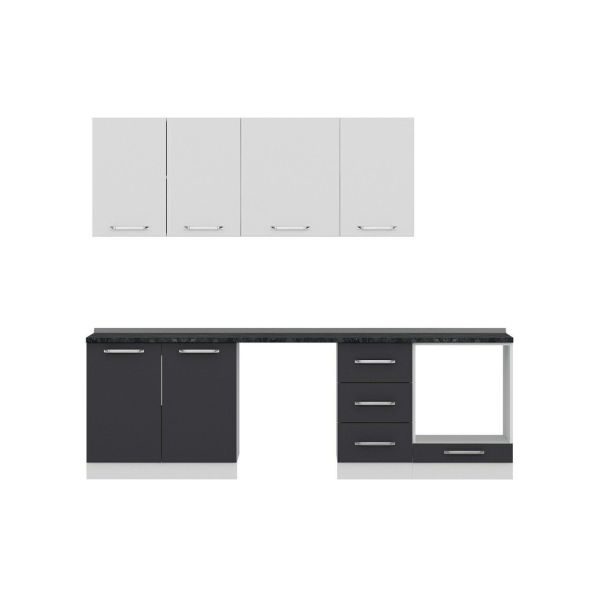 Minar 255 Cm White Kitchen Cabinet Anthracite 255-A11