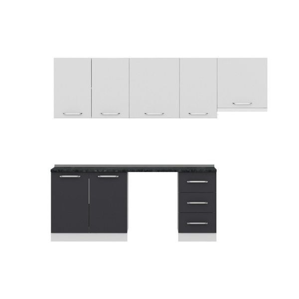 Minar 255 Cm White Kitchen Cabinet Anthracite 255-A12