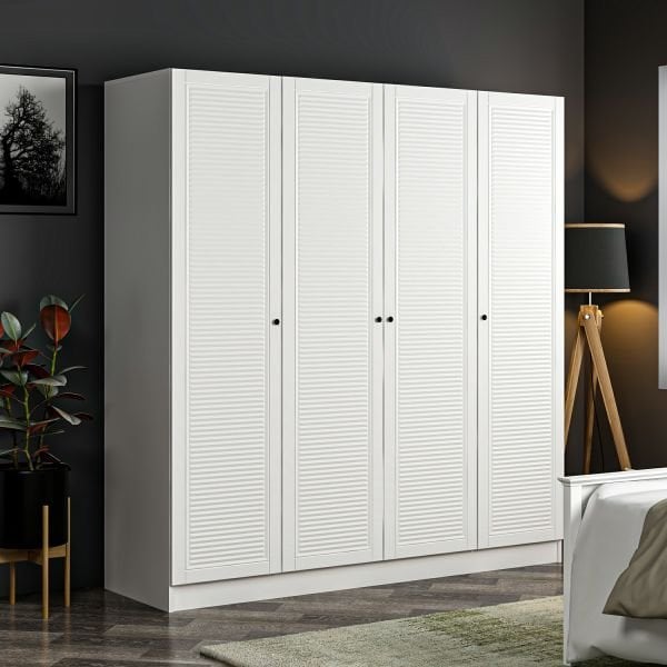 Minar Kale 4 Wardrobe with Membrane Shutter Door and 2 Drawers White/White