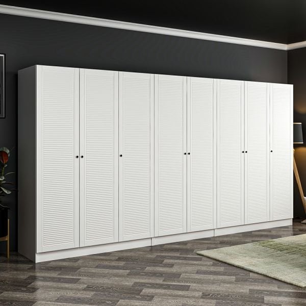Minar Kale 8 Wardrobe with Membrane Shutter Door and 4 Drawers White/White