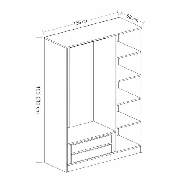 Mina Castle Chain 3 Covered Cabinet - Wardrobe - White 190cm