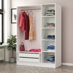 Mina Castle Chain 3 Covered Cabinet - Wardrobe - White 190cm