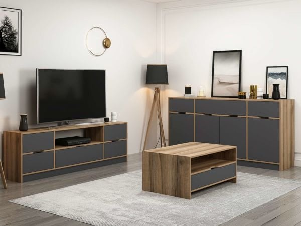 Elina Set 2 Tv Unit + Coffee Table + Console - Dore/Anthracite