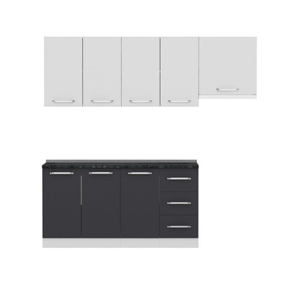 Minar 220 Cm White Kitchen Cabinet Anthracite 220-A5