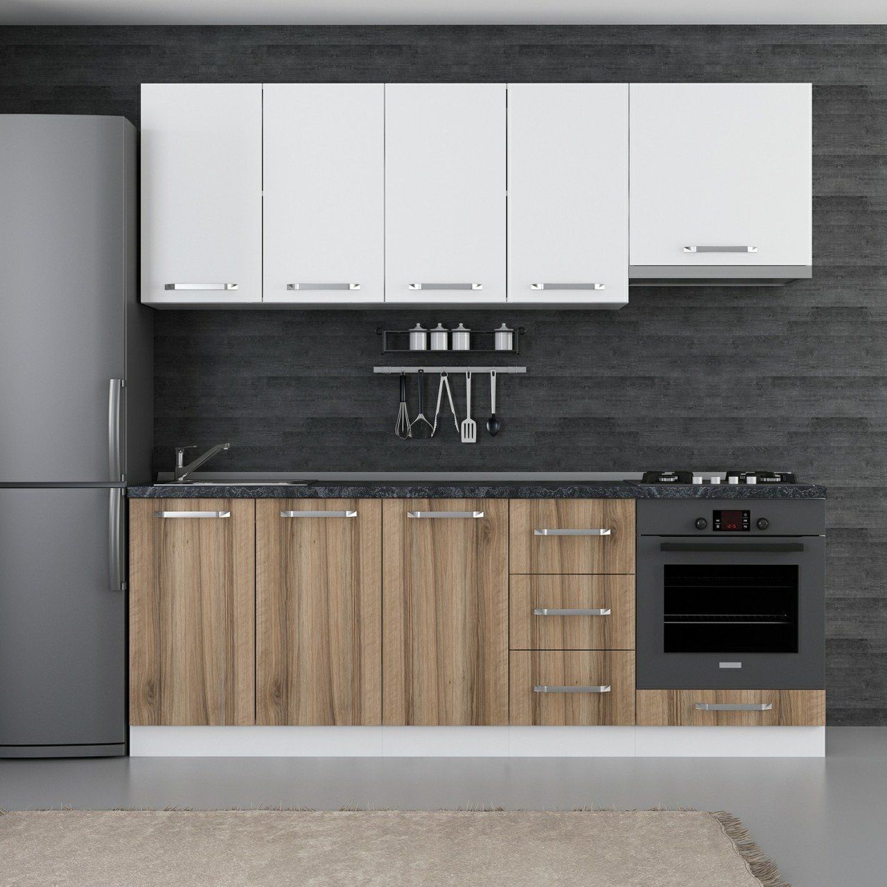 Minar 220 Cm White Kitchen Cabinet Dore 220-D6