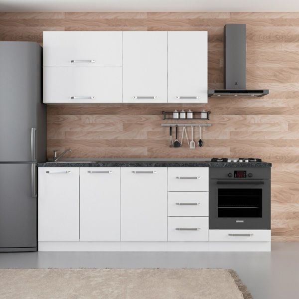 Minar 225 Cm White Kitchen Cabinet 225-B3