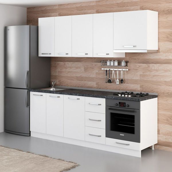 Minar 225 Cm White Kitchen Cabinet 225-B8