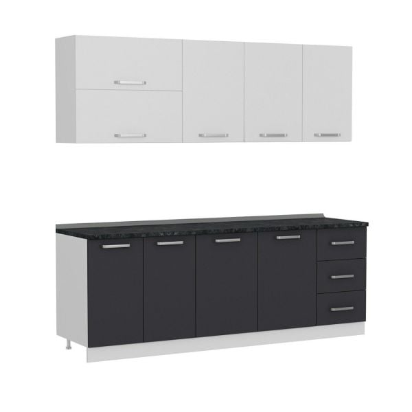 Minar 225 Cm White Kitchen Cabinet Anthracite 225-A1