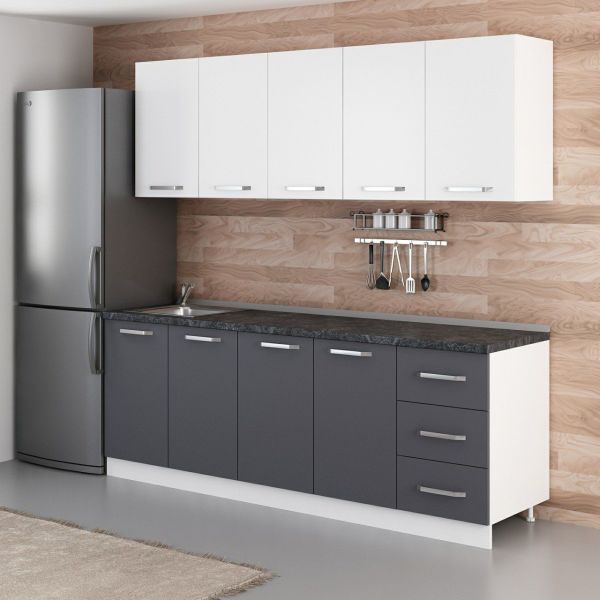 Minar 225 Cm White Kitchen Cabinet Anthracite 225-A2