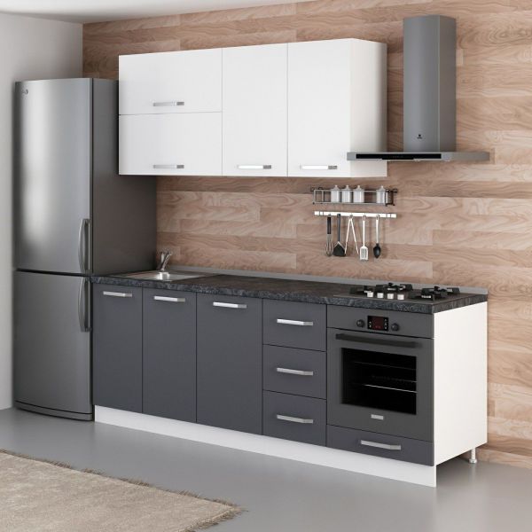 Minar 225 Cm White Kitchen Cabinet Anthracite 225-A3