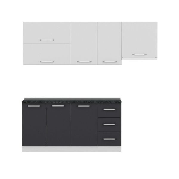 Minar 225 Cm White Kitchen Cabinet Anthracite 225-A4