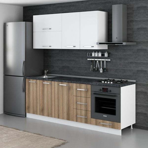 Minar 225 Cm White Kitchen Cabinet Dore 225-D3