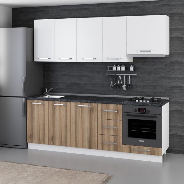 Minar 225 Cm White Kitchen Cabinet Dore 230-D8